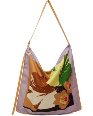 Dries Van Noten Très Grand Cabas Brun Clair En Sergé À Images Florales - Multicolore