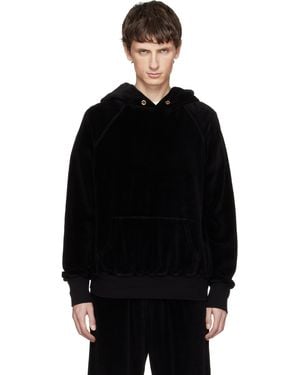 Les Tien Velour Classic Raglan Hoodie - Black
