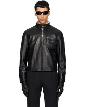 Ernest W. Baker Snake Trim Leather Jacket - Black