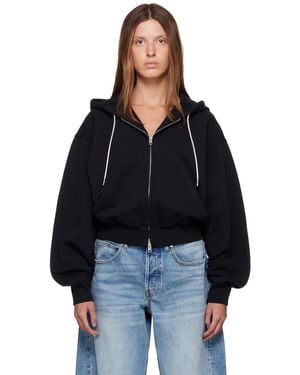 Alexander Wang Rhinestone Drawcord Zip-Up Hoodie - Black