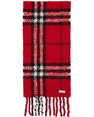 Burberry レッド チェック アルパカウール ブレンド ブークレ マフラー