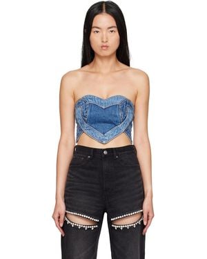 Area Patchwork Heart Bandeau Denim Top - Black
