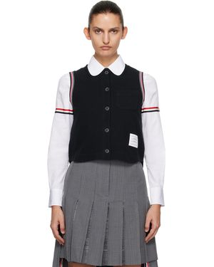 Thom Browne Pique Rwb Trim Sleeveless Shirt - Black