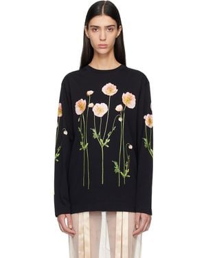 Simone Rocha Poppy Field Print Long Sleeve T-Shirt - Black
