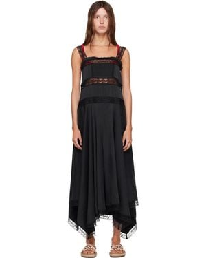 Ganni Sandwashed Silk Satin Slip Maxi Dress - Black