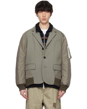 Sacai カーキ Suiting Bonding Mix テーラードジャケット - グレー