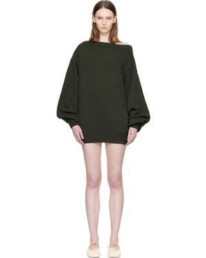 MM6 by Maison Margiela Khaki Off-Shoulder Knit Minidress - Black