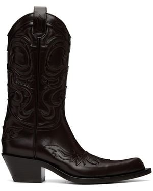 Acne Studios Bottes De Cowboy Brunes En Cuir À Bout Pointu - Noir