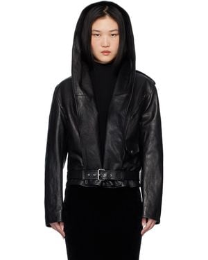 Alaïa Hooded Biker Leather Jacket - Black