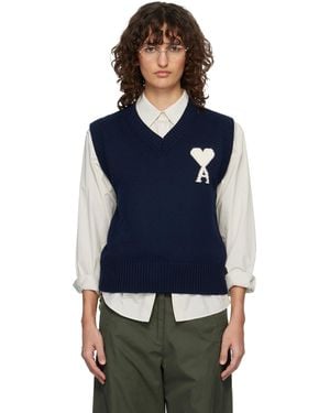 Ami Paris Wool & Cotton Sleeveless Ami De Coeur Vest - Blue