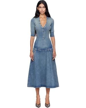 DIESEL Drop-Waist Knit & Denim Midi Dress - Blue