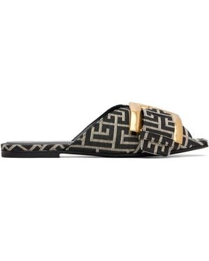 Balmain Flat Monogram Jacquard Anthem Sandals - Black