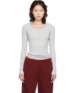 Skims Cotton Rib Scoop Neck Henley - White