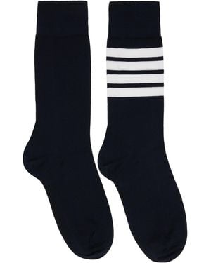 Thom Browne Cotton 4-Bar Mid Calf Socks - Black