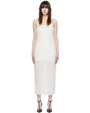 Elleme Robe Midi Blanc Cassé À Franges - Noir