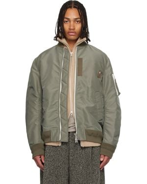 Sacai Khaki Nylon Twill Blouson Bomber Jacket - Gray