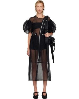 Simone Rocha Sheer Sculpted Petal Sleeve Biker Midi Dress - Black
