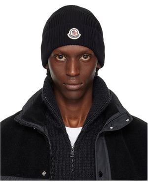 Moncler Logo Cotton Beanie - Black