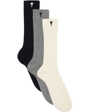 Ami Paris Ensemble De Trois Chaussettes Multicolore À Logo Ami De Cœur - Noir