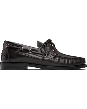 Aeyde Harris Leather Boat Shoes - Black