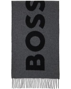 BOSS Italian-Made Wool-Blend Jacquard Scarf - Black