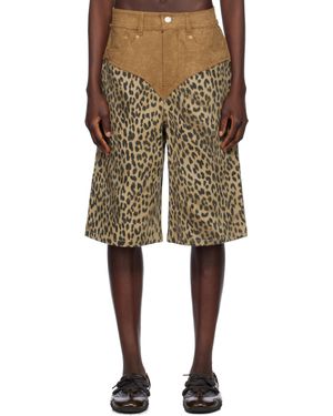 ANDERSSON BELL Oxford Combo Leopard Shorts - Natural