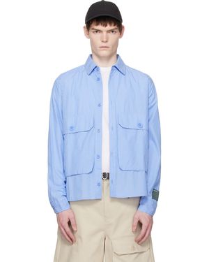 Reese Cooper Cotton Chambray Cargo Button Down Shirt - Blue