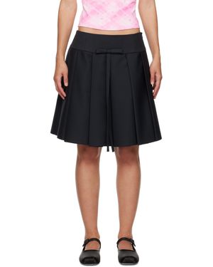 Sandy Liang Pleated Bow Appliqué Midi Skirt - Black