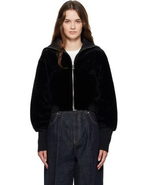 Victoria Beckham Zip Shearling Bomber Jacket - Black