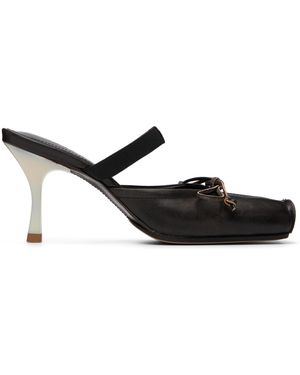 MM6 by Maison Margiela Square-Toe Leather Ballerina Mule Heels - Black