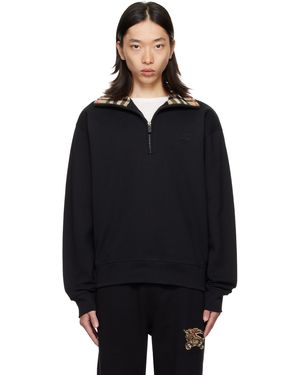 Burberry Check Collar Half-Zip Sweatshirt - Black