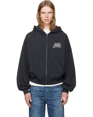 Palm Angels Palm Leaf Loose Zip Hoodie - Black