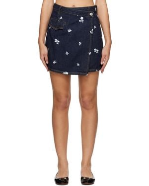 Lanvin Navy Embroidered Denim Miniskirt - Blue
