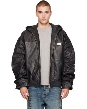 Ksubi Slouchy Leather Bomber Jacket - Black