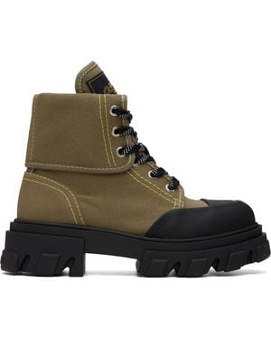 Ganni Khaki Canvas Trail Boots - Green