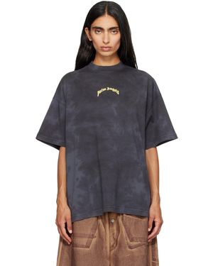 Palm Angels T-Shirt Noir À Logo Incurvé - Bleu