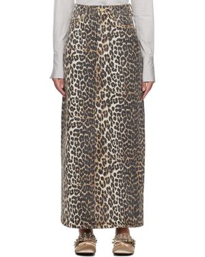 Ganni Leopard Denim Maxi Skirt - Black
