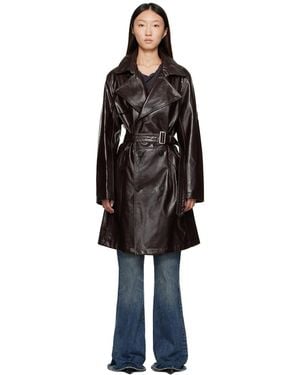 MM6 by Maison Margiela Burgundy Rain Faux-Leather Trench Coat - Black