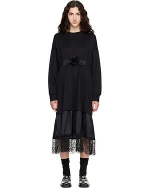 Simone Rocha Oversized Gathered Rose Lace Trim Midi Dress - Black