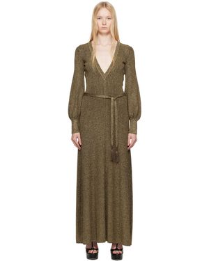 Tom Ford ゴールド＆ブラウン ロング Vネック オープンバック マキシドレス - ブラック