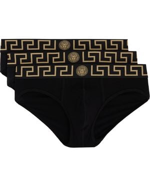 Versace Three-Pack Greca Border Briefs - Black