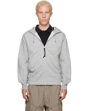 C.P. Company Diagonal Raised Fleece Goggle Hoodie - Grey