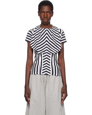 Pushbutton Stripe Bra Draping Jersey T-shirt - Black