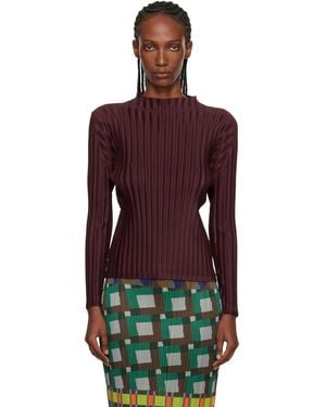 Pleats Please Issey Miyake Burgundy Rib Pleats January Top - Red
