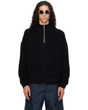 YACAIA Y-0015 Oversized Ribbed Half-Zip Merino & Cashmere Jumper - Black