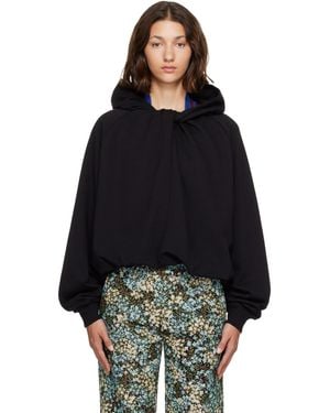 Dries Van Noten Pull À Capuche Drapé Noir En Coton