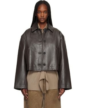 Studio Nicholson Button Through Cropped Leather Jacket - Black