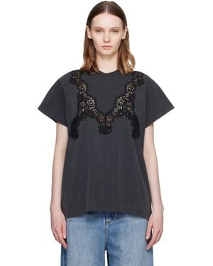 Stella McCartney Lace Mix Washed Jersey Cotton T-Shirt - Black