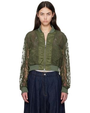 ANDERSSON BELL Khaki Layered Logo Lace Short Bomber Jacket - Green