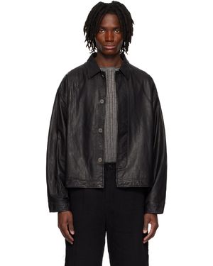Professor.E E Cropped Washed Leather Jacket - Black